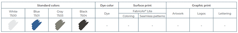 FabricAir Lite Colors